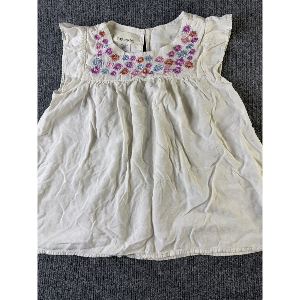 Toughskins Girls Embroidered Floral Top Size 5/6 Ivory Rayon Boho Peasant‎